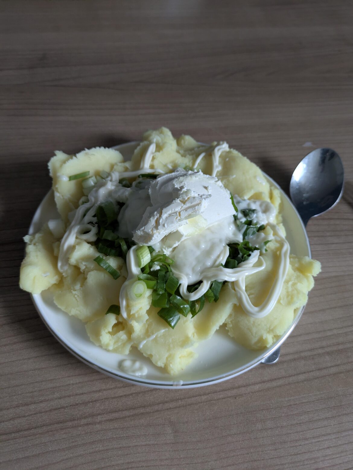 Simple mashed potato with onion on top