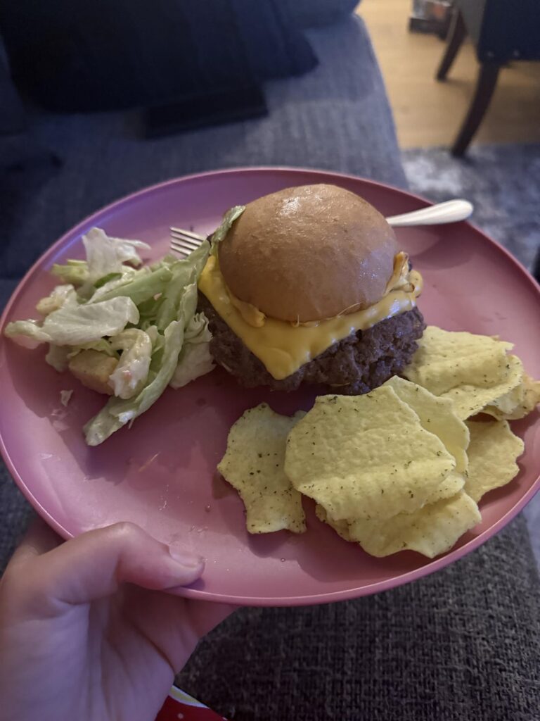 Current obsession are burgers! 300-450 calories depending on how much meat.