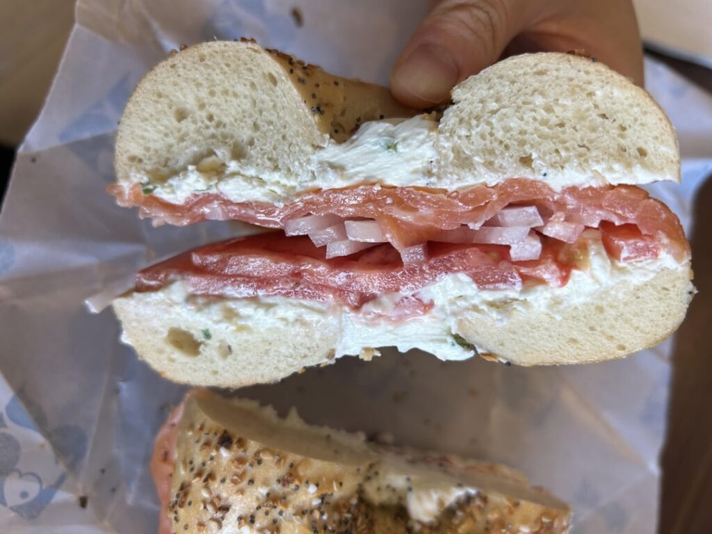 Russ and Daughters, lox with scallion cream cheese on everything