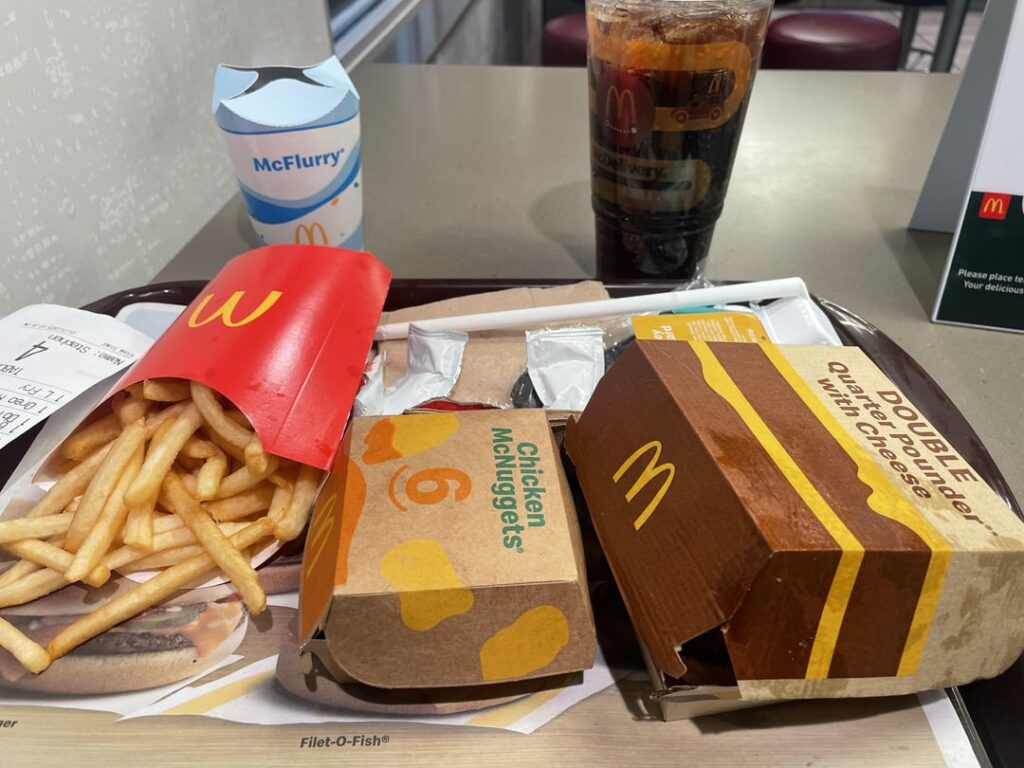 I go for a long run once per week and eat a lot of terrible food after. This week it was single digit temps out and 3000+ calories of McDonald’s eaten alone in the restaurant.