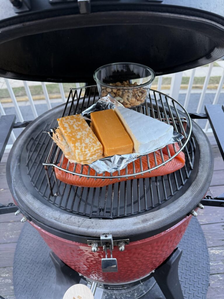 Cold Smoked Salmon, Cheese and Nuts.