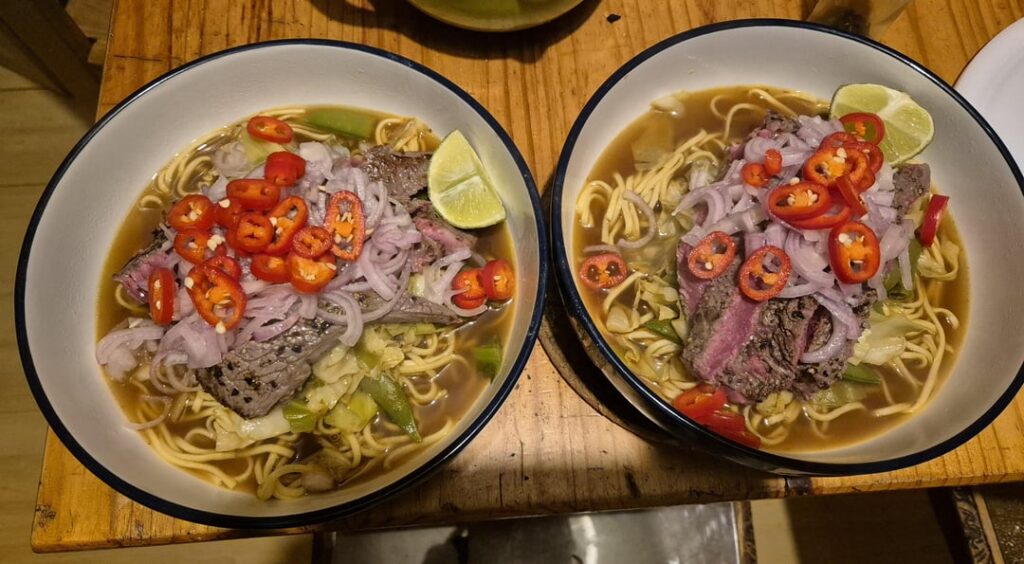 Chilli beef rump steak ramen (UK green chef)
