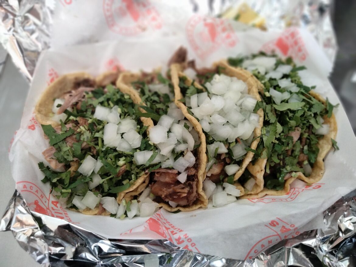 Carnitas tacos from the legendary Don Alfredo's in Chicago, somebody said there was too much onions on it