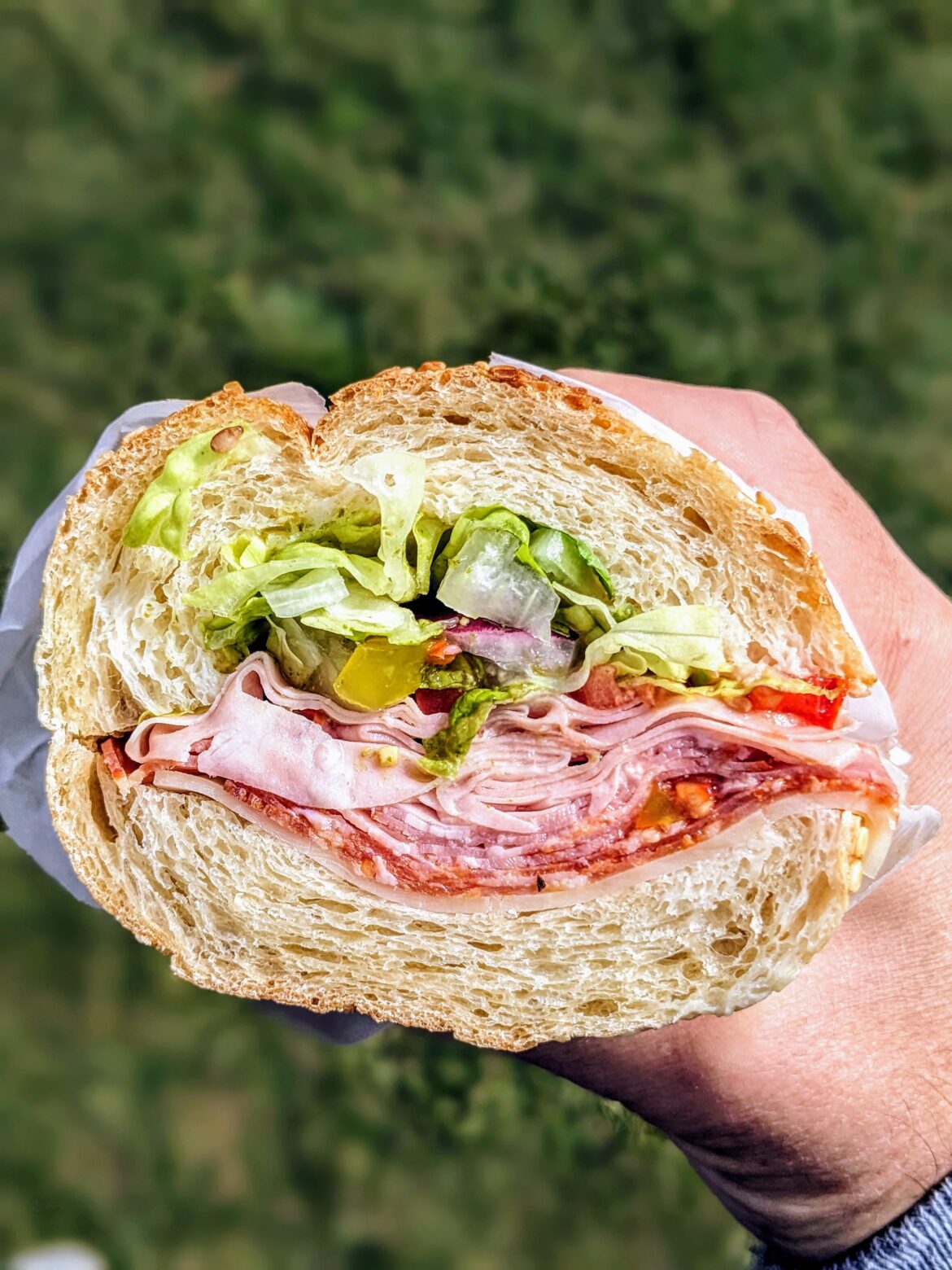 Italian hoagie on homemade seeded roll