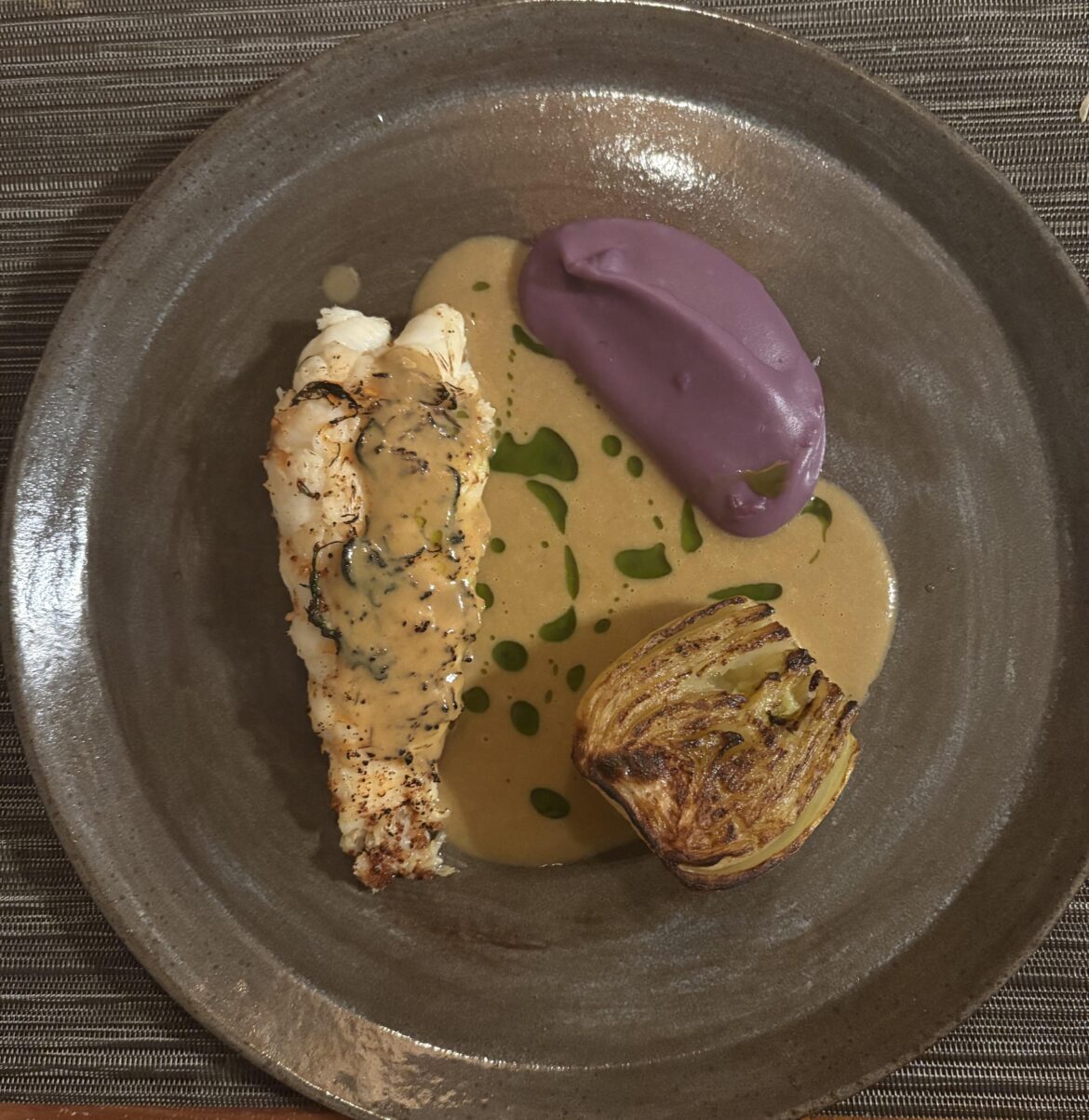 Lobster, sweet potato, fennel, miso shellfish sauce, dill oil