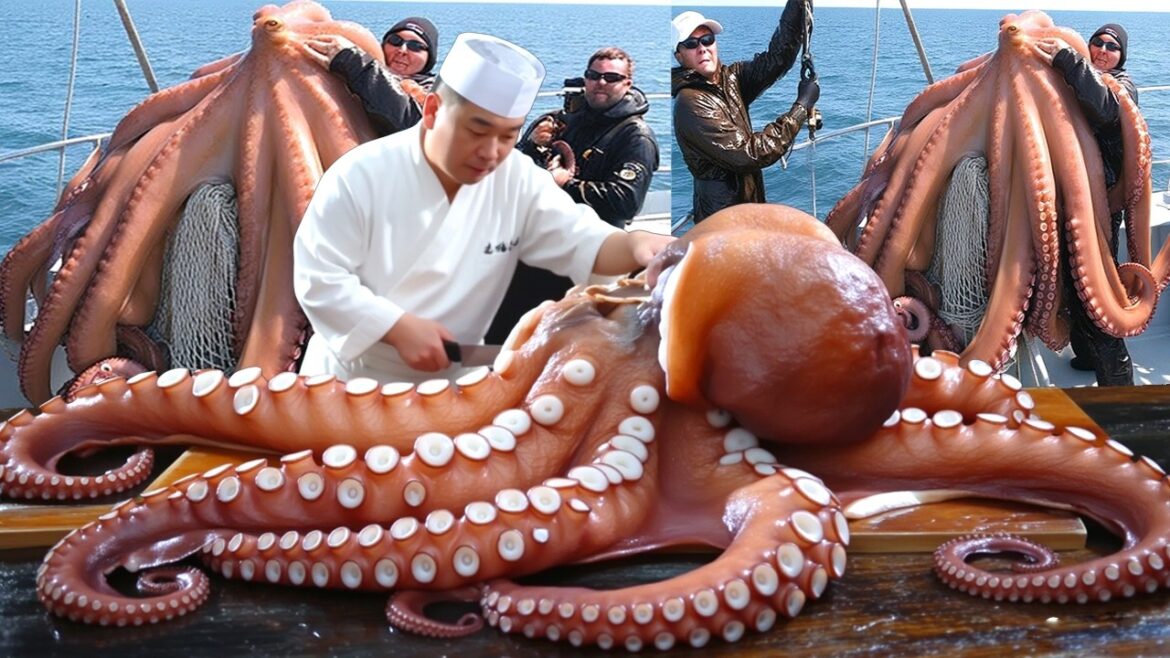 Unbelievable Giant Octopus Caught Alive – Japanese Chefs Cut Live Octopus Like This!