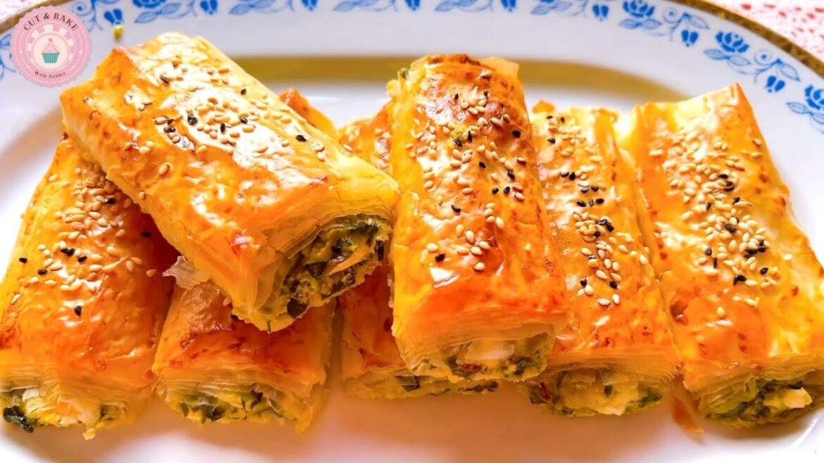 Turkish Borek recipe with spinach & feta cheese very crispy pastry