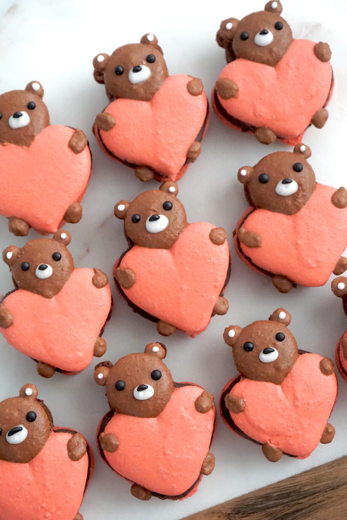My teddy bear heart macarons for Valentine's Day