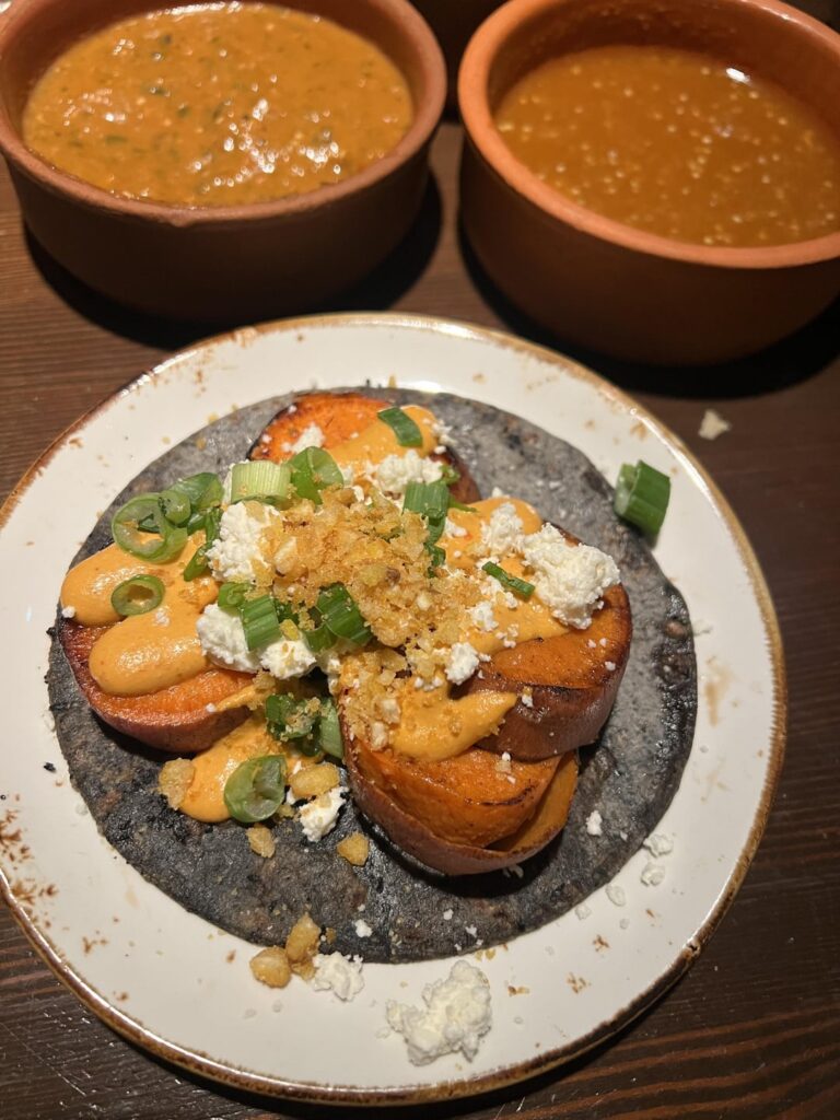 Sweet potato and Lomo Saltado tacos from Guerrilla Tacos
