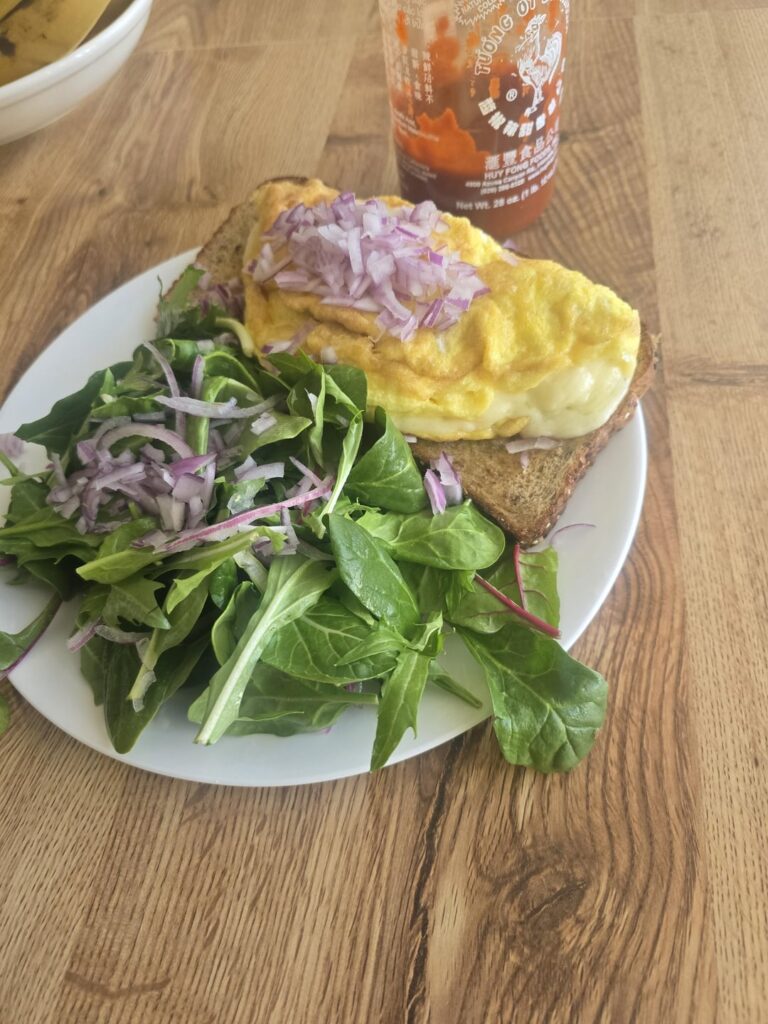 I red onion and 4 eggs with Swiss, it's not a problem, it's a solution. (Breakfast this morning)