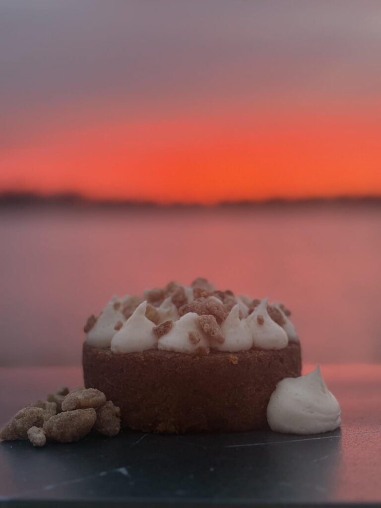 Spiced Carrot Cake with Crystalized Ginger Cream Cheese Frosting and Candied Walnuts