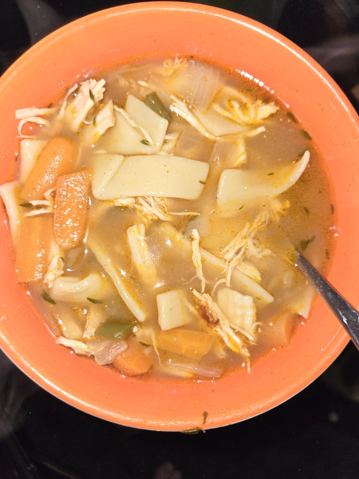 Homemade chicken noodle soup made with homemade egg noodles