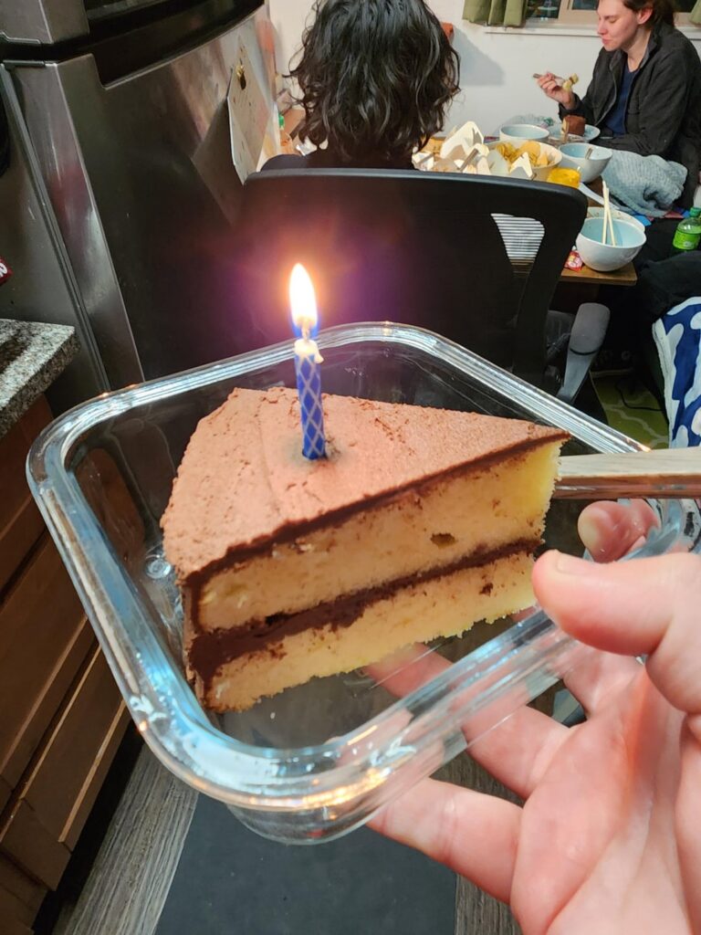Not the prettiest pictures, but I made myself a two-tier vanilla and chocolate cake for my birthday!