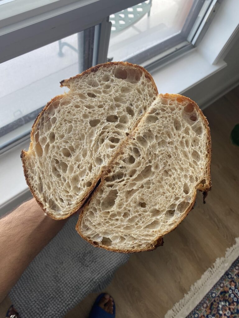 80% hydration country loaf with 15% rye. Been tweaking b.f times with the cold weather and I have some notes!