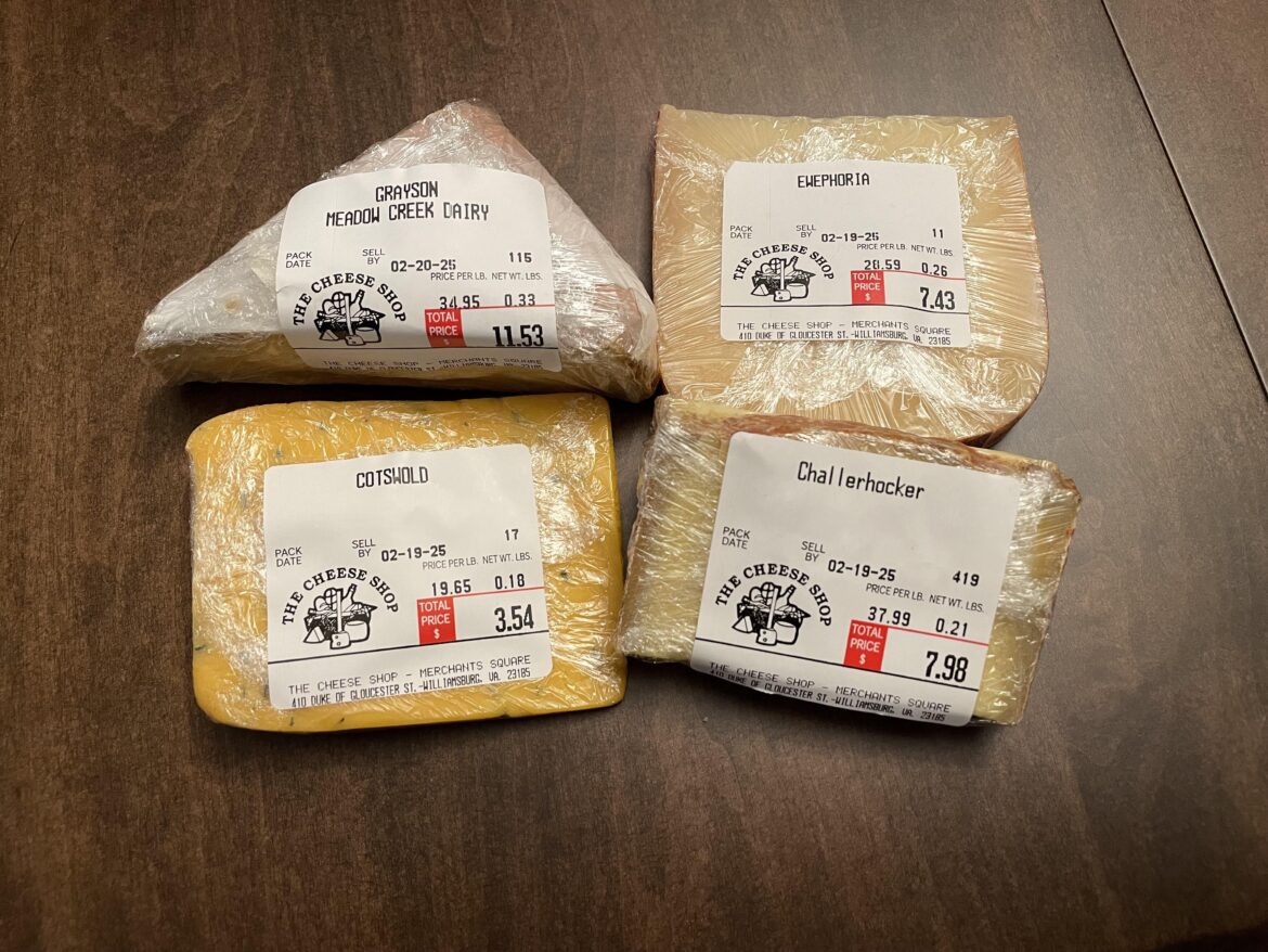 Cheese haul from The Cheese Shop in Williamsburg, VA