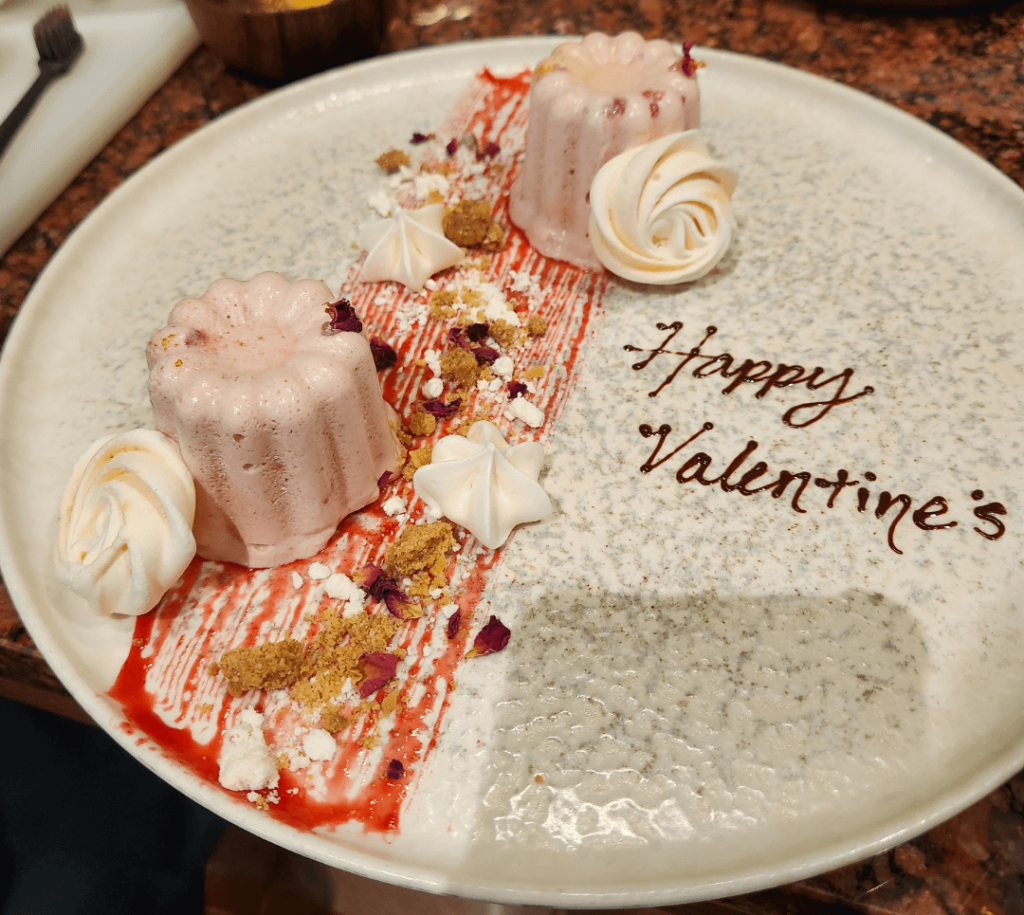 Raspberry Semifreddo, Meringue, Almond Crumble, Dried Rose Petals