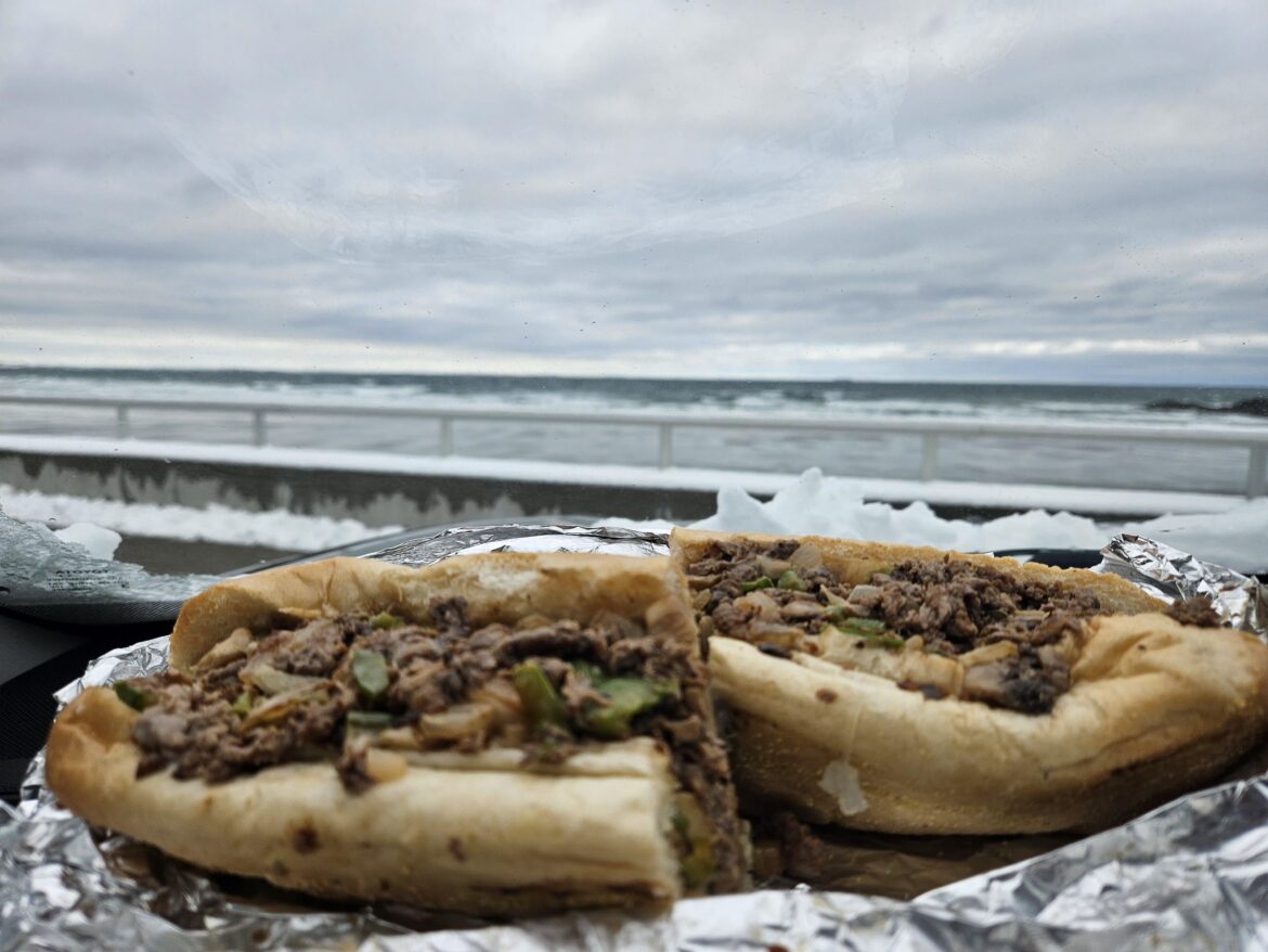 Rough seas. Steak Bomb.