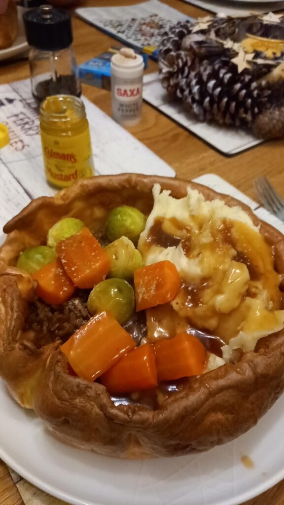Cottage pie in a Yorkshire Pudding.