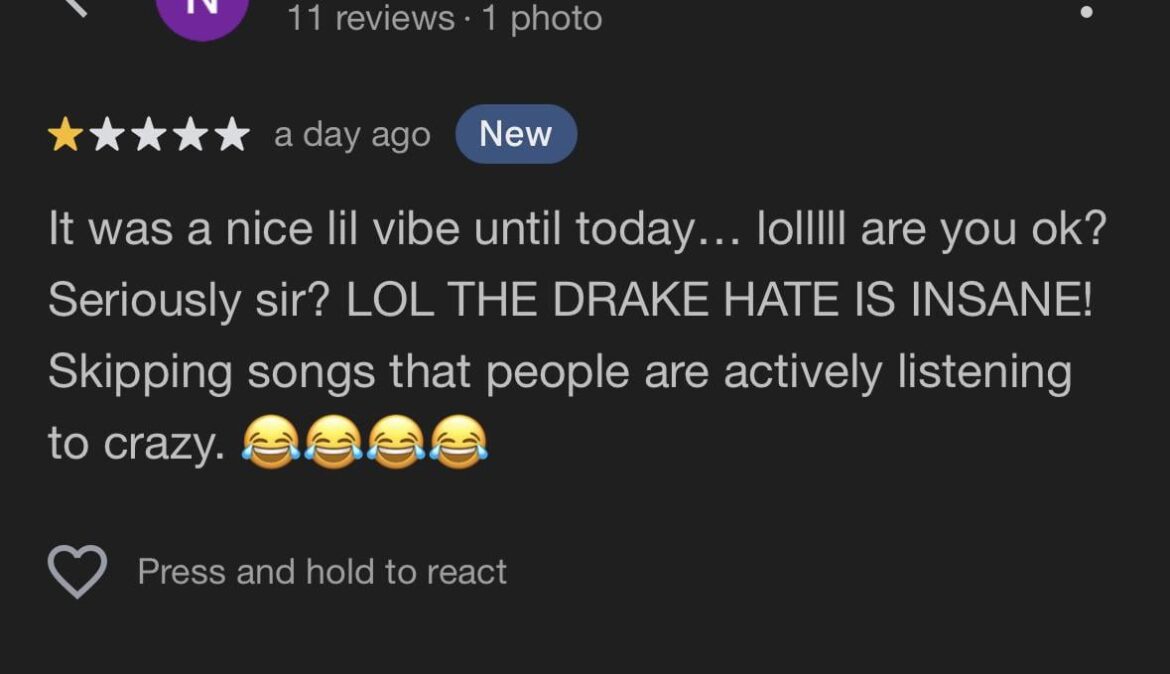 Got a one star review because we changed a song