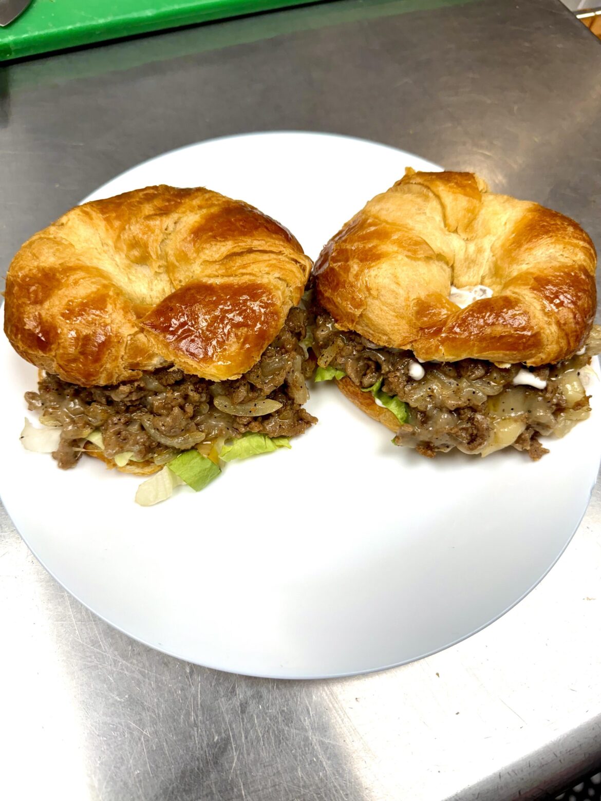 Philly cheesesteak on a croissant