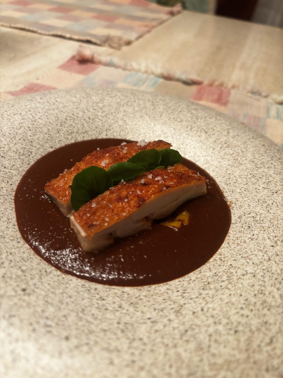 Chicken Thigh, Peanut Mole, Roasted Butternut Squash, Watercress for freshness