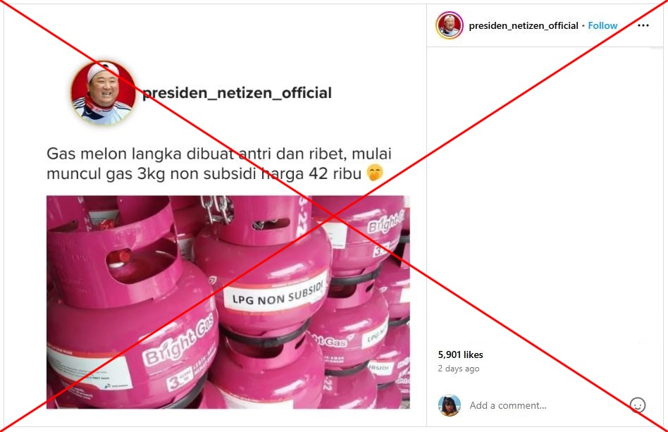Picture of old cylinders falsely linked to Indonesia cooking gas supply woes Screenshot of the false Instagram post, captured on February 5, 2025