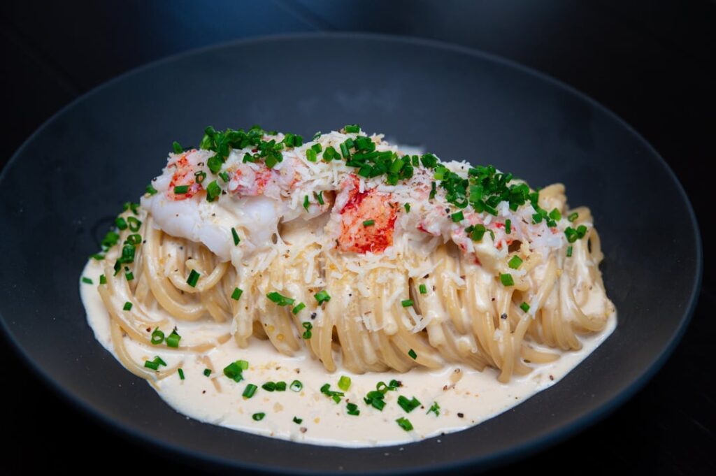 Miso, Parmesan Asiago, garlic and lobster pasta. Miso, Parmesan Asiago, garlic and lobster pasta.