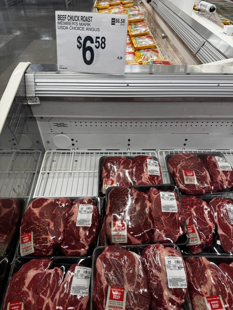 I don’t want to hear anyone call chuck roast “poor man’s brisket” anymore.  Brisket is cheaper than chuck roast these days.