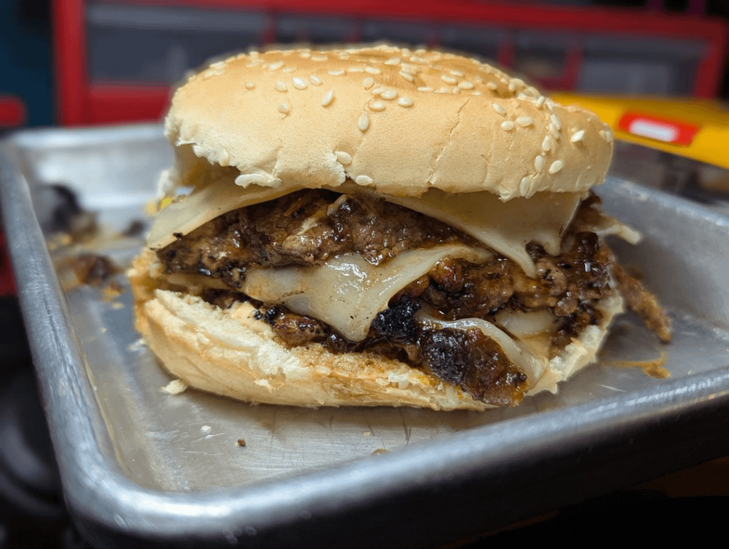 Banned from r/FoodPorn Burger. Bacon Jam, Mushroom and Swiss.