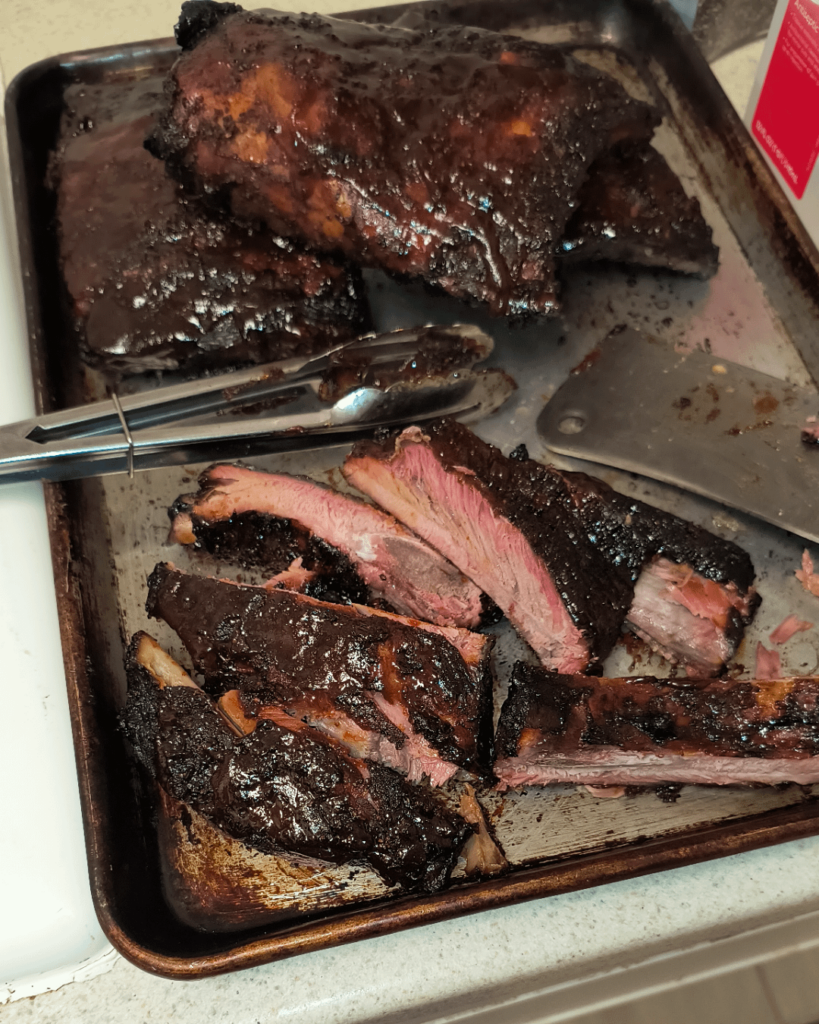 Some spare ribs from last night. 6ish hours on the kettle, no wrap Some spare ribs from last night. 6ish hours on the kettle, no wrap