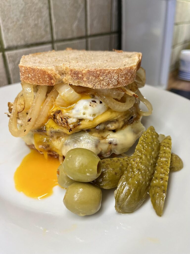 A double cheeseburger with sourdough sandwich bread | The Fat Chamois