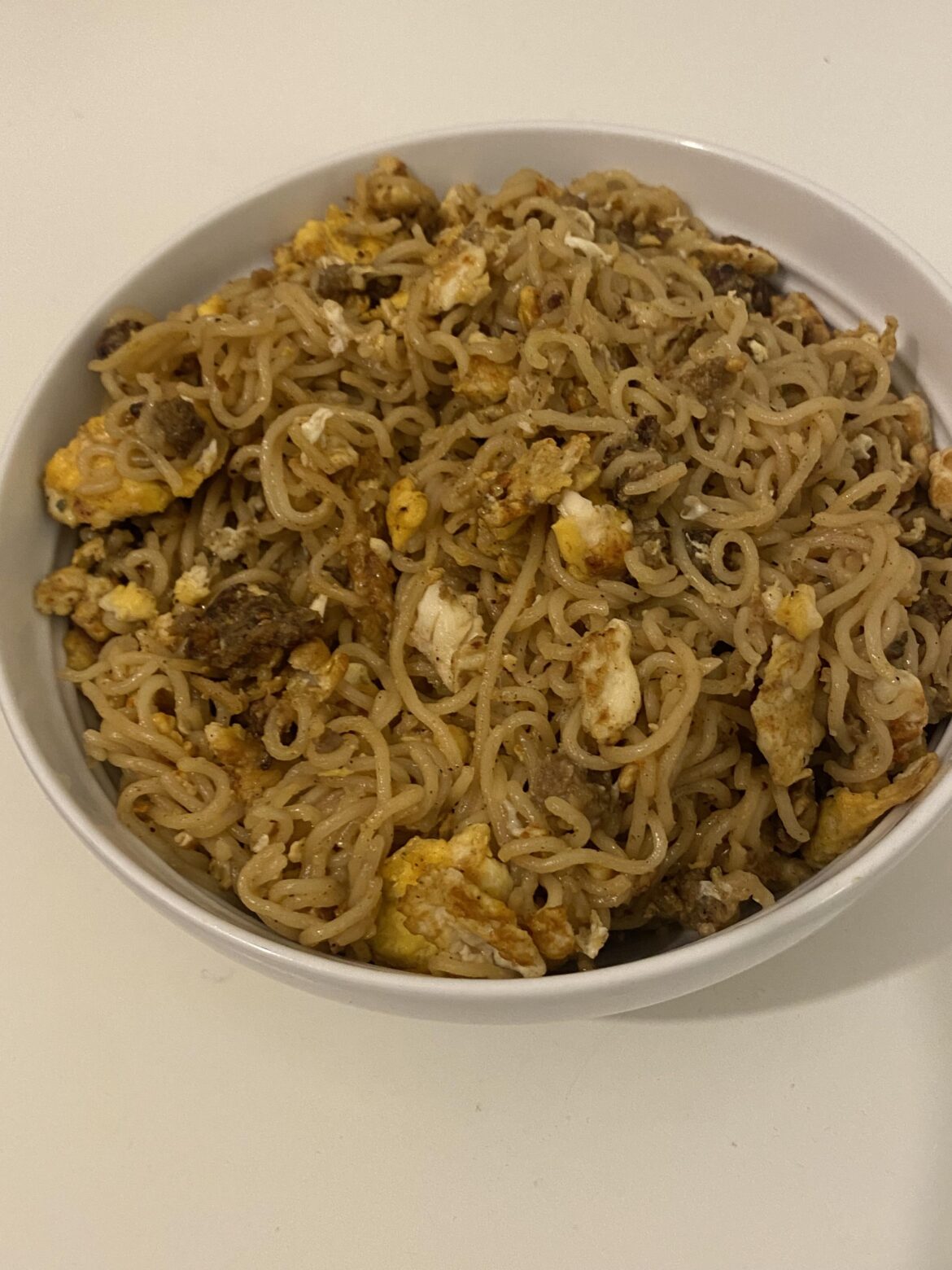 Instant noodles with left over meatballs & eggs