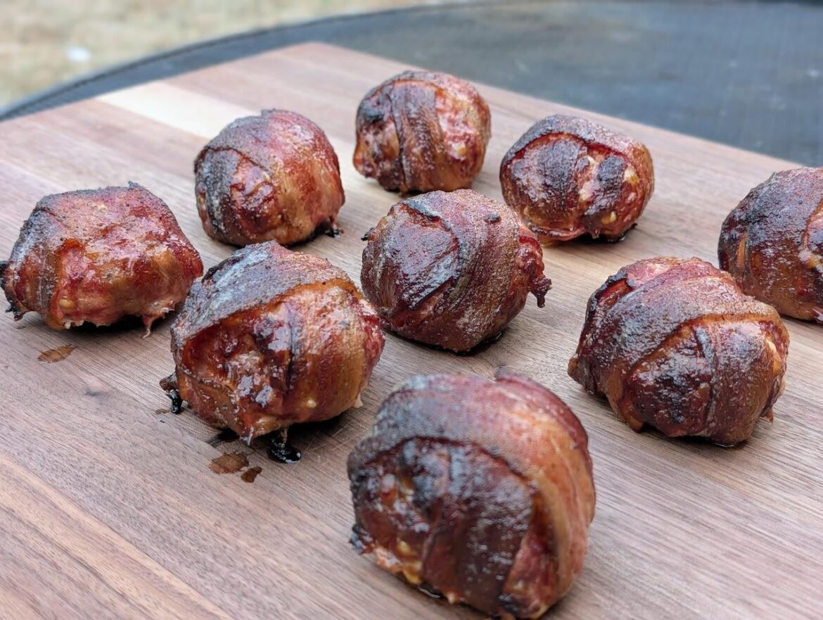 Bacon wrapped cheesy meatloaf balls