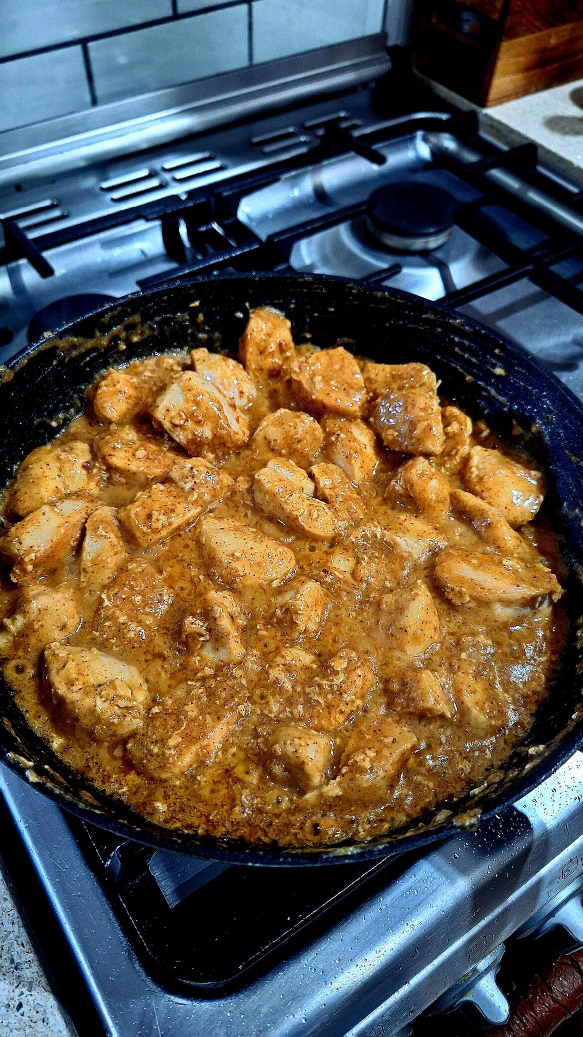 Satay-ish chicken (spicy almond butter sauce) - recipe in comments