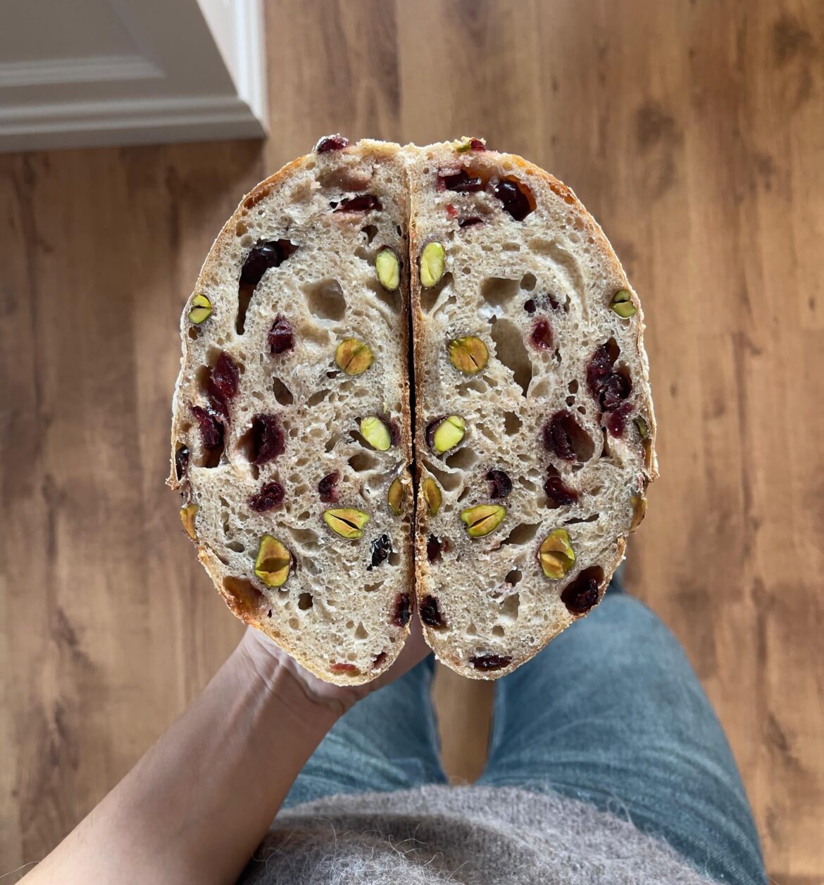 My beautiful sourdough loaf with Cranberries and Pistachios