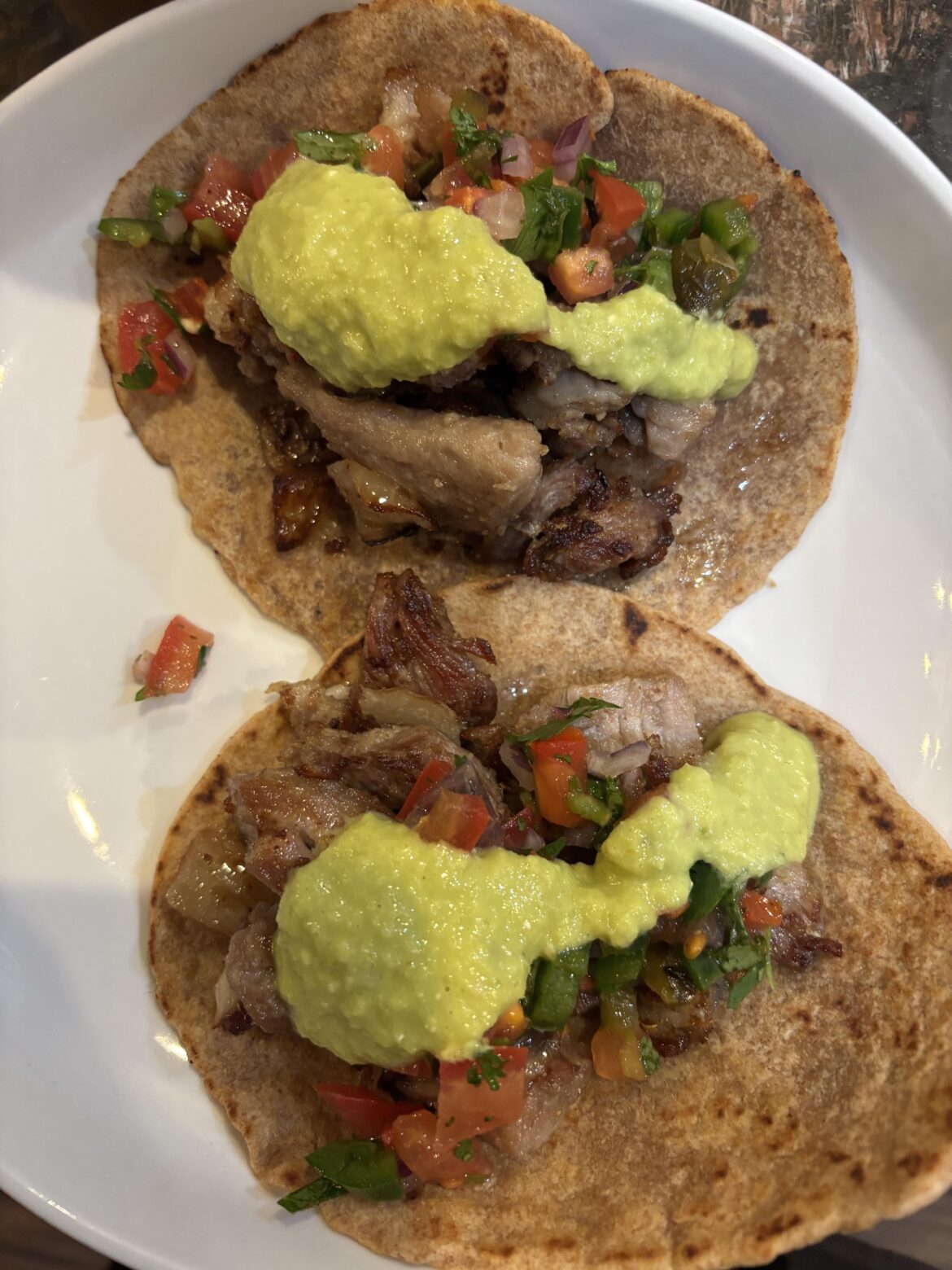 Carnitas tacos, featuring tortillas made with my home milled flour.