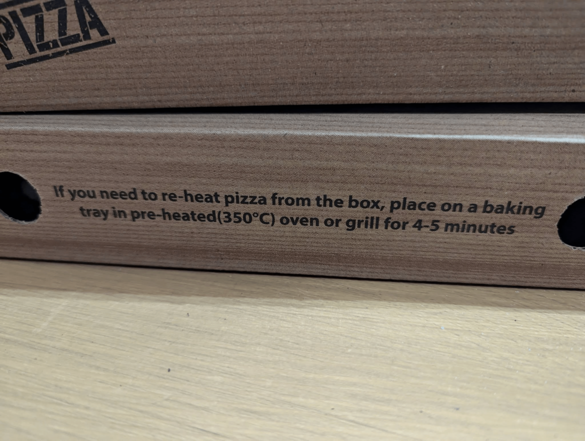 Reheat the pizza at 350 C (660 F)