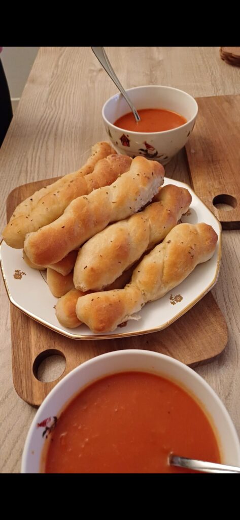 Last night's breadsticks with soup