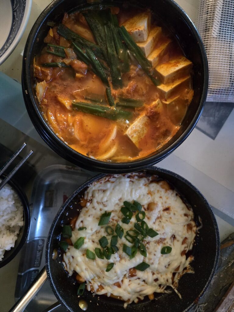 Dinner my Mom and I made yesterday. Swipe through the photos to see the cooking process!