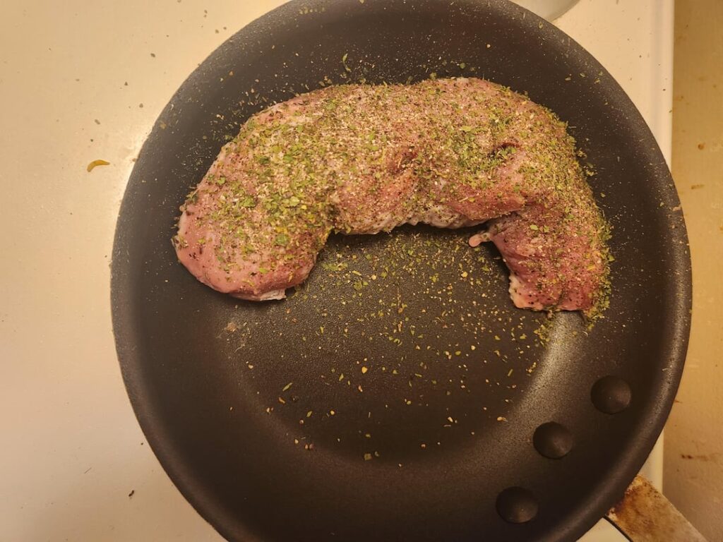 Pork on a pan.