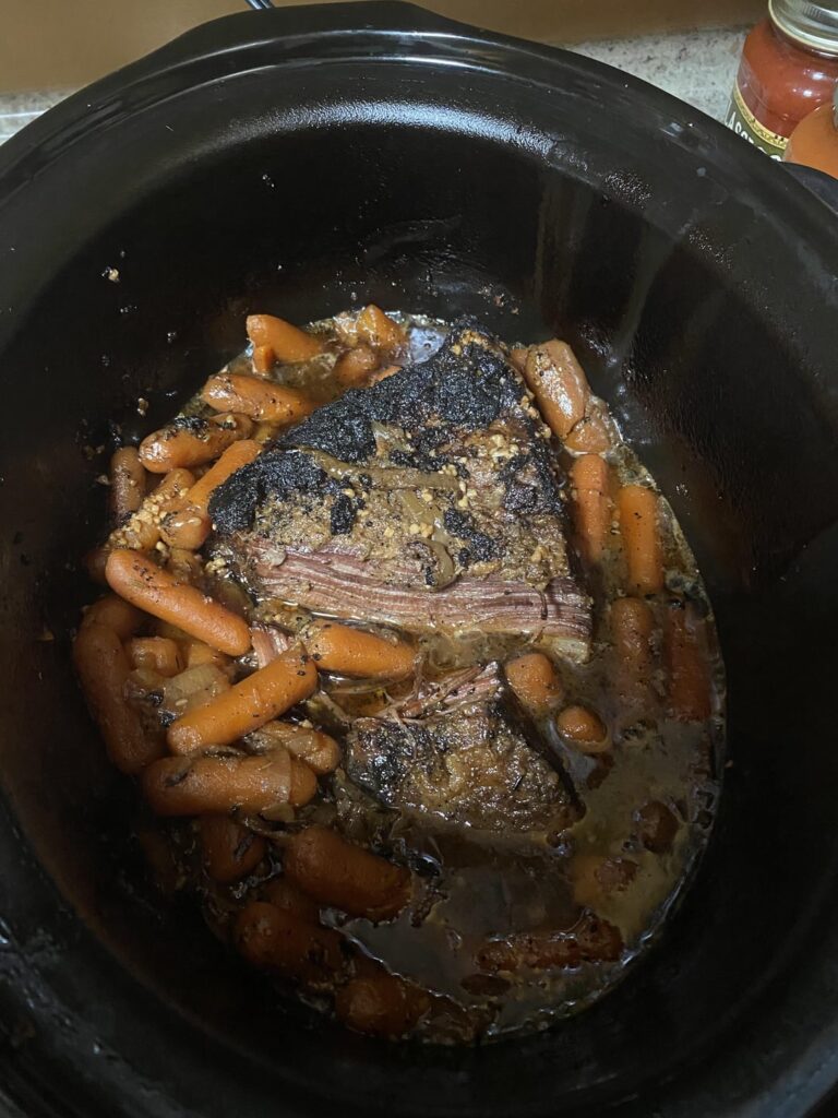 Update- I followed y’all’s advice and moved the brisket on top of the carrots and Carmelized onion. So it came out so good and tender. I didn’t add much sea salt, but it’s still good I really enjoyed it! Would definitely make it again!
