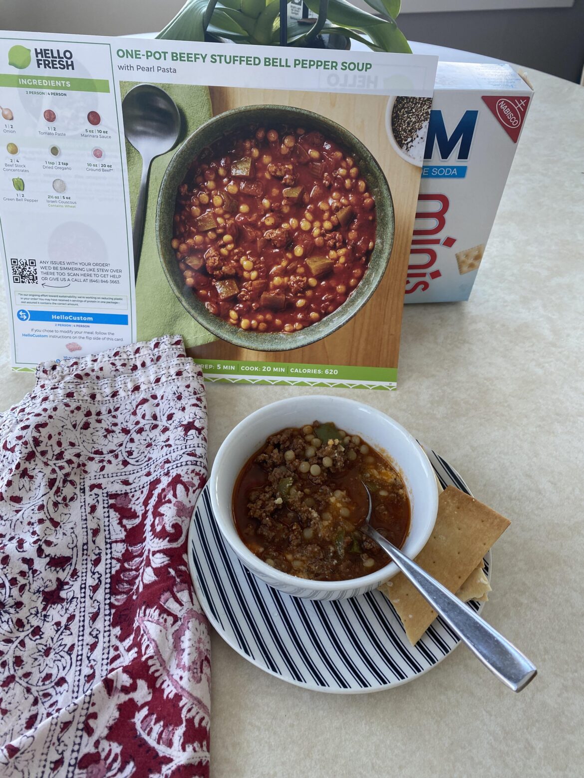 Stuffed green pepper soup with couscous.