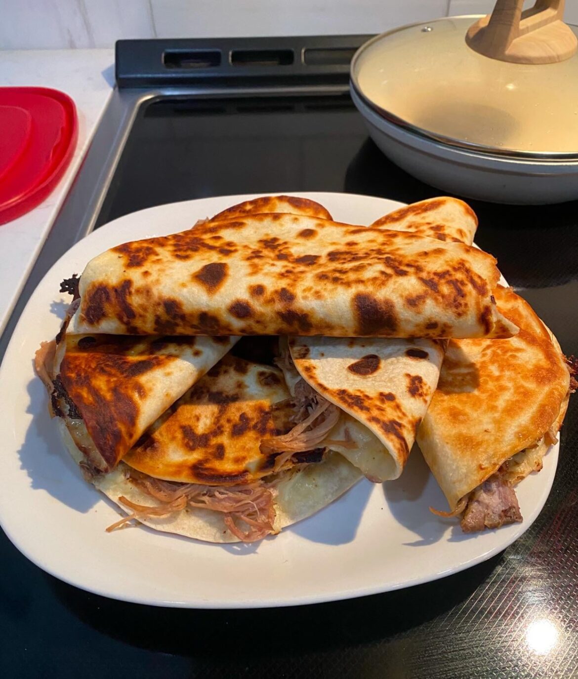 Homemade pulled pork quesadillas