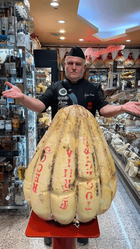 Cutting provolone cheese