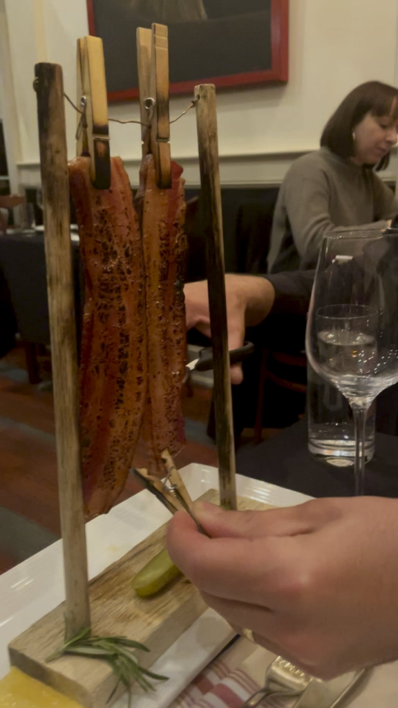 Bacon on a clothesline