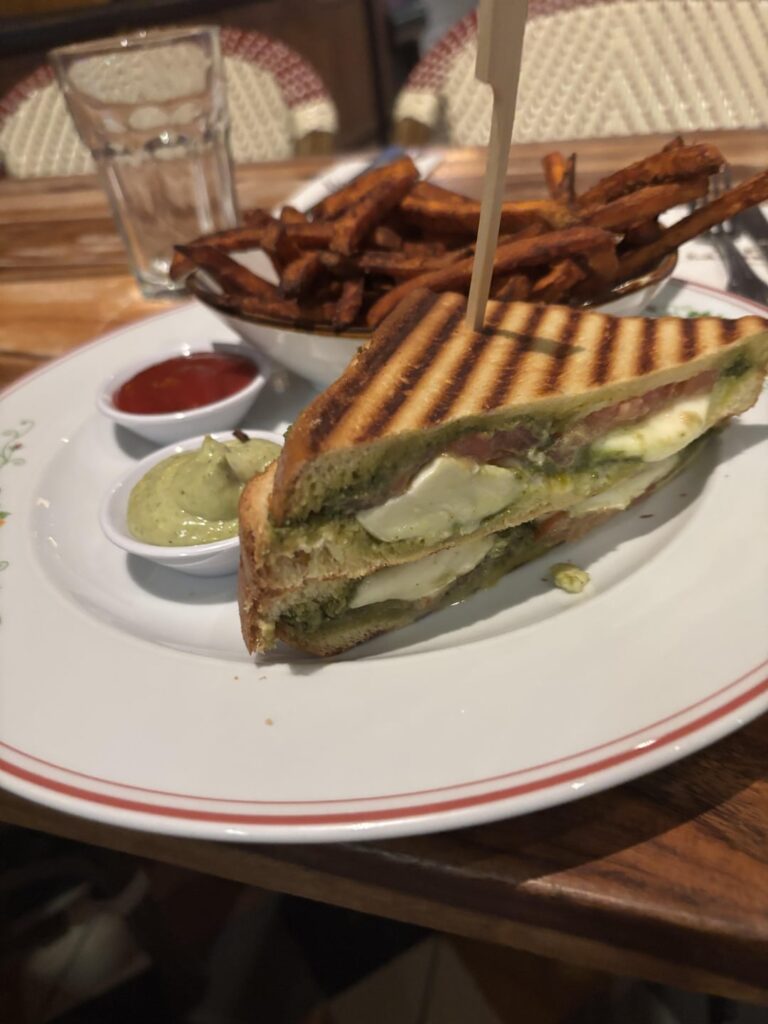pesto caprese panini and sweet potato fries?