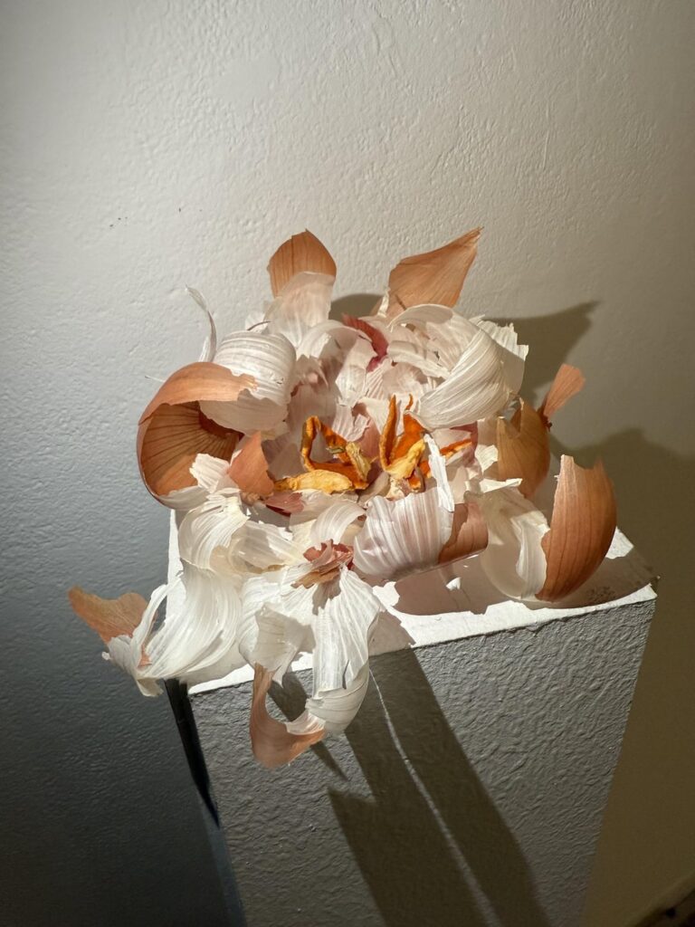 I made this sculpture out of shallot and garlic skins…