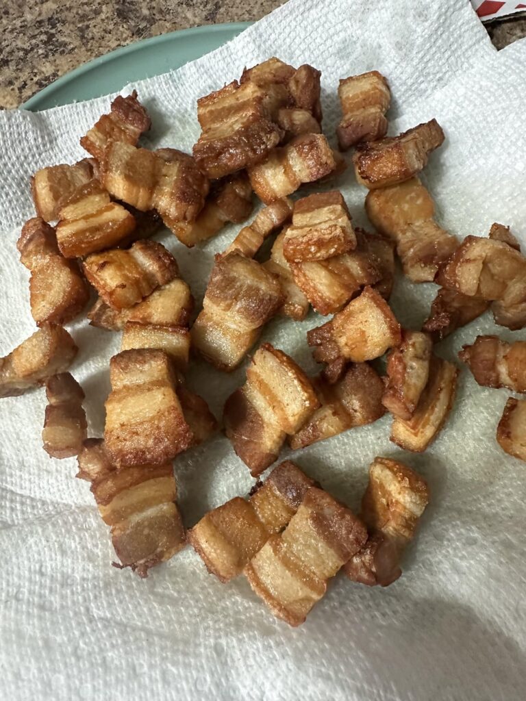 Side belly 12 hours @ 150 fried and finished with bulgogi sauce