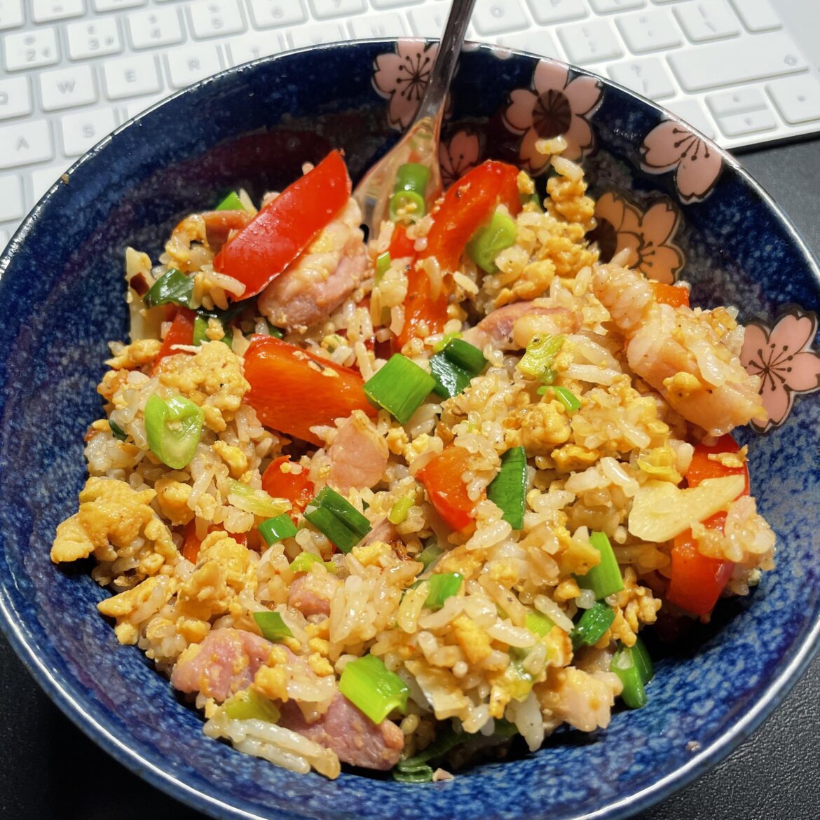 Fried rice with bacon lardons Fried rice with bacon lardons