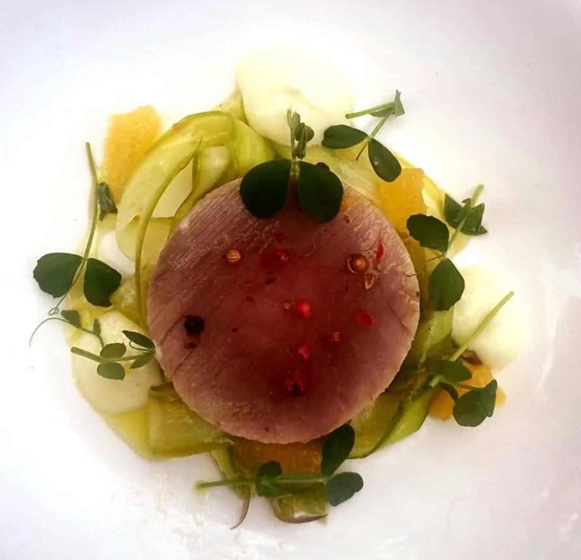 Tuna Mi Cuit with Asparagus, Citrus and Yuzu Aioli